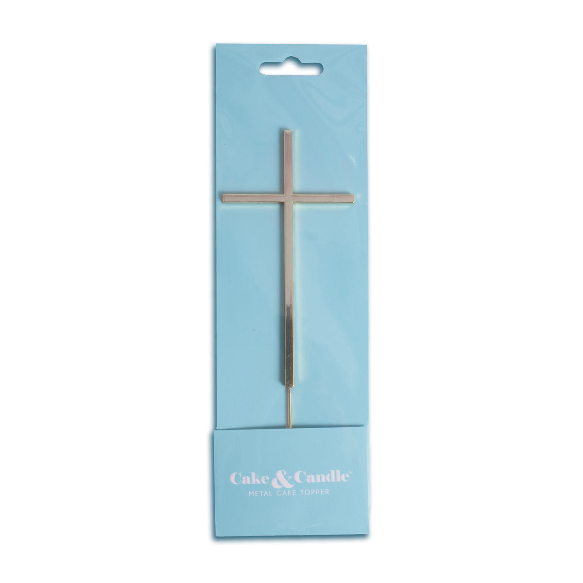 Cake & Candle Metal Cake Topper Fine Cross Silver