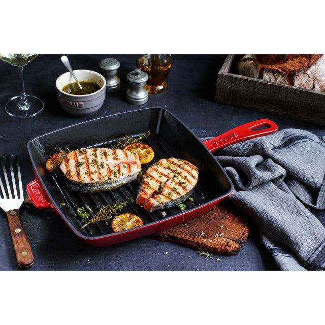 Staub Cast Iron Square Grill Pan 26cm - Cherry Red