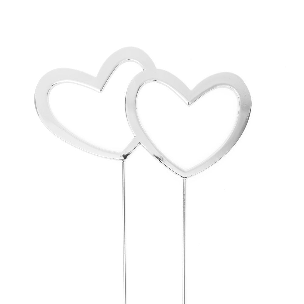 Cake & Candle Silver Metal Cake Topper Double Heart