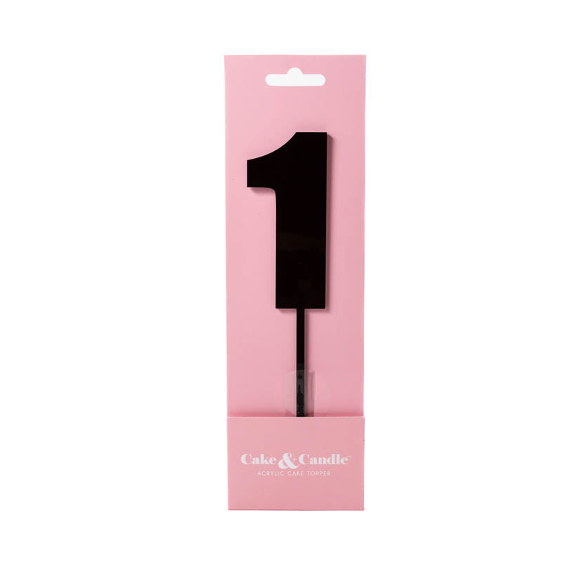 Cake & Candle Mega Number 1 Cake Topper Black