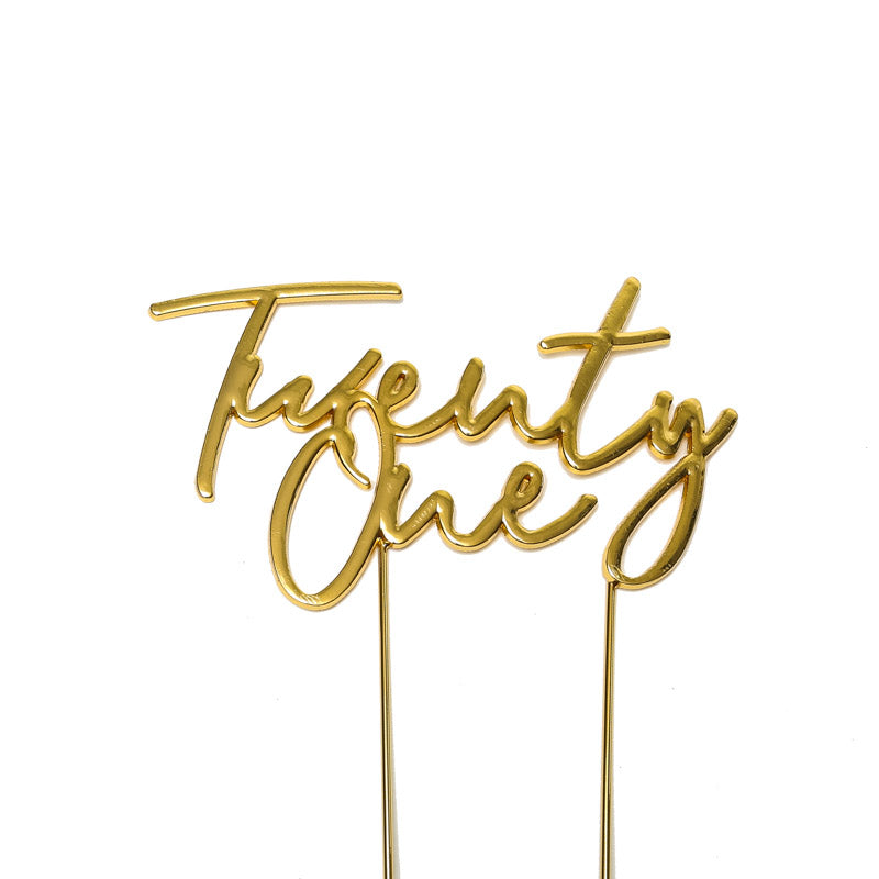 Cake & Candle Plated Cake Topper 21 Gold