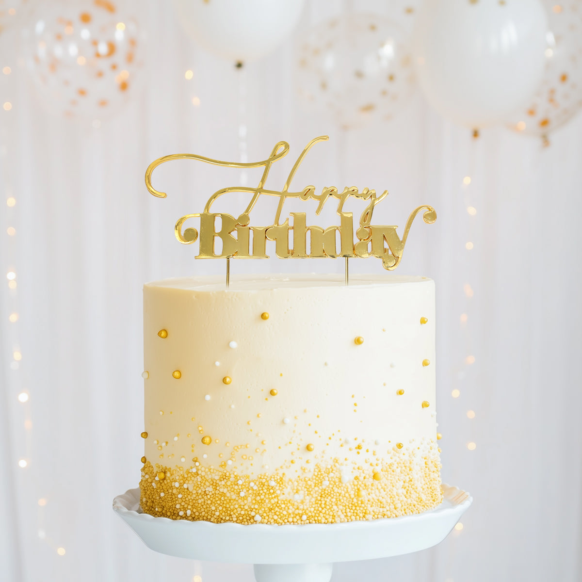 Cake & Candle Metal Cake Topper Happy Birthday 1 Gold