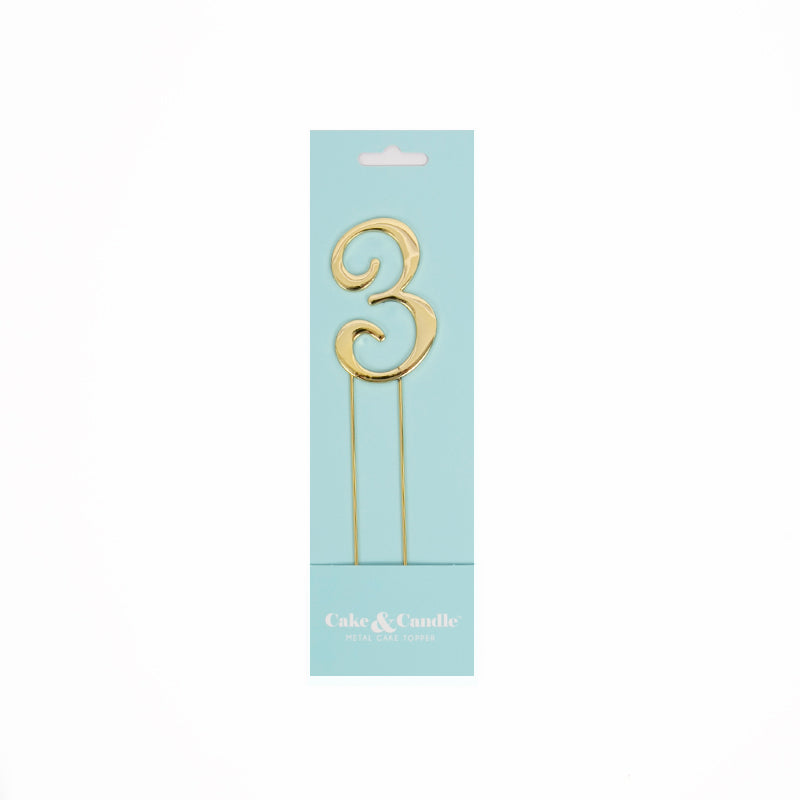 Cake & Candle Cake Topper Number 3 Gold 7cm