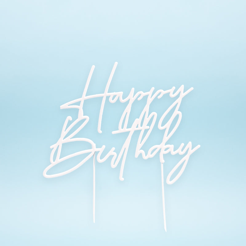 Cake & Candle Metal Cake Topper Happy Birthday 4 Pearl White