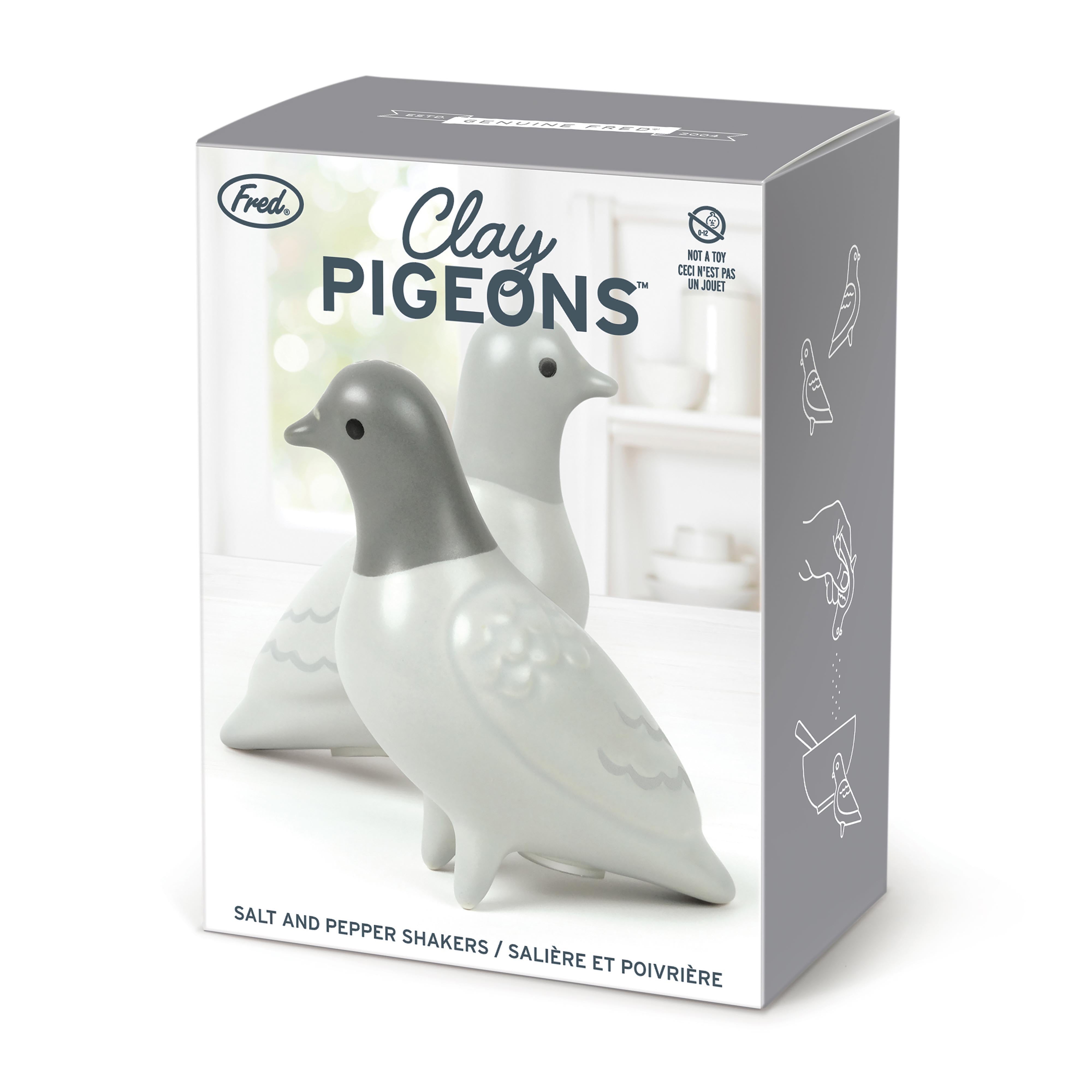 Fred Clay Pigeons Salt & Pepper Shakers-2 Piece Set Grey