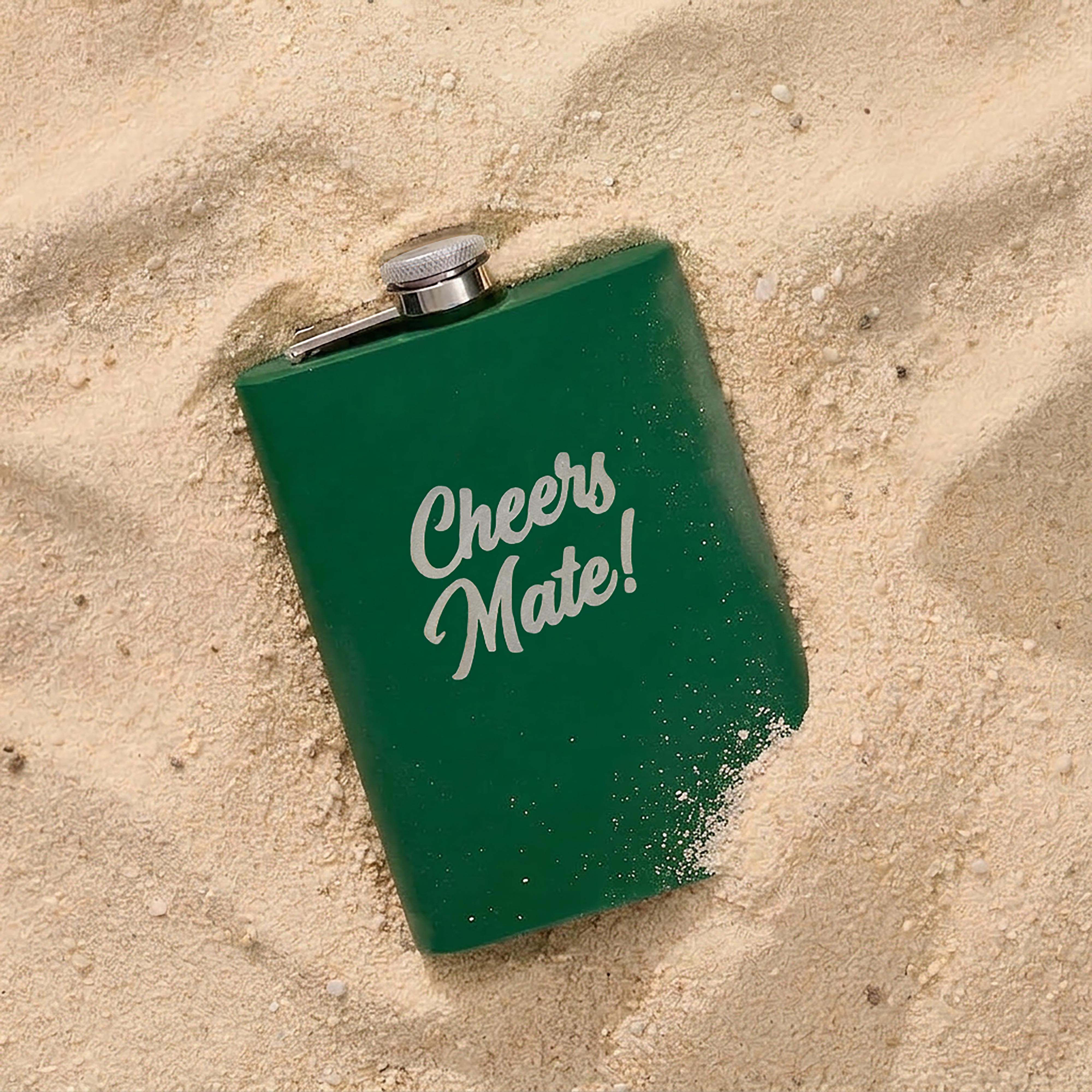 Australian Collection Cheers Mate Hip Flask Green