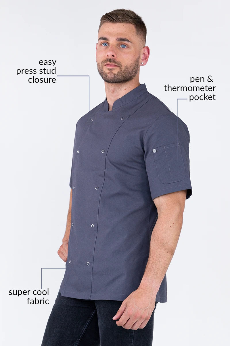 Aussie Chef Alex Press Stud Grey Jacket - 2XL