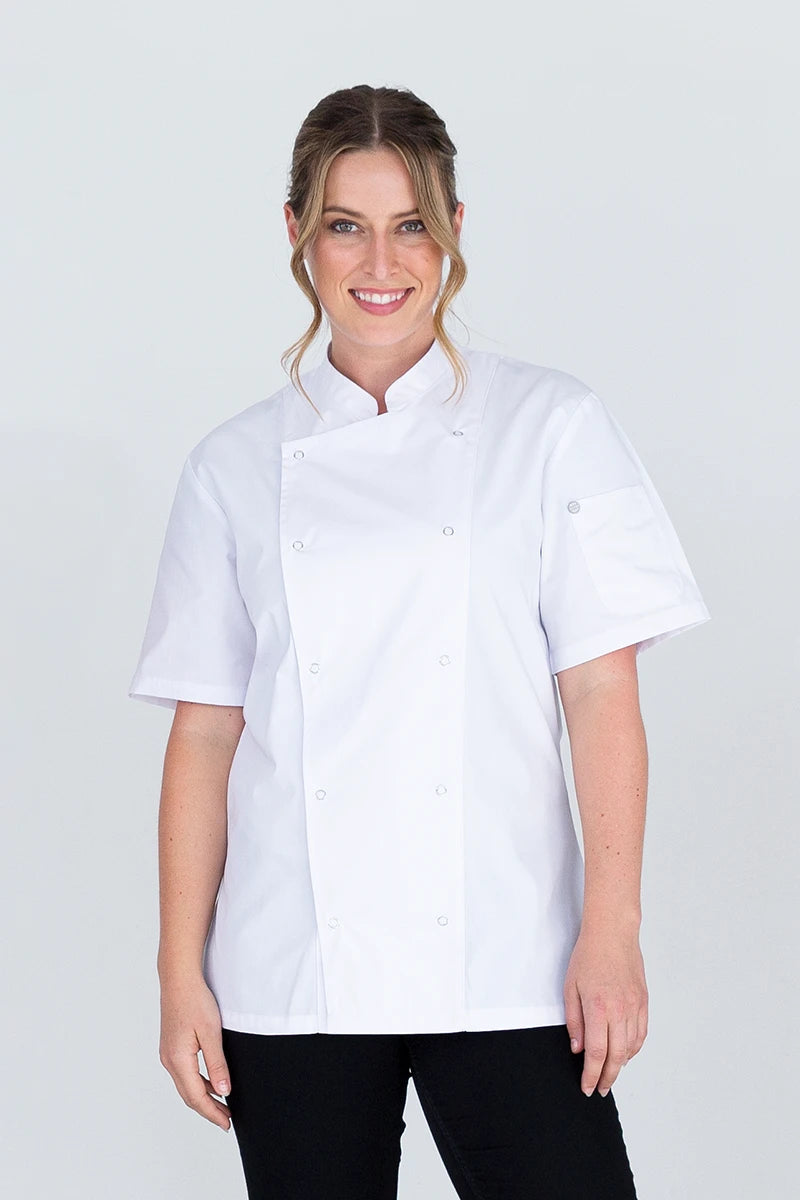 Aussie Chef Alex Press Stud White Jacket - L