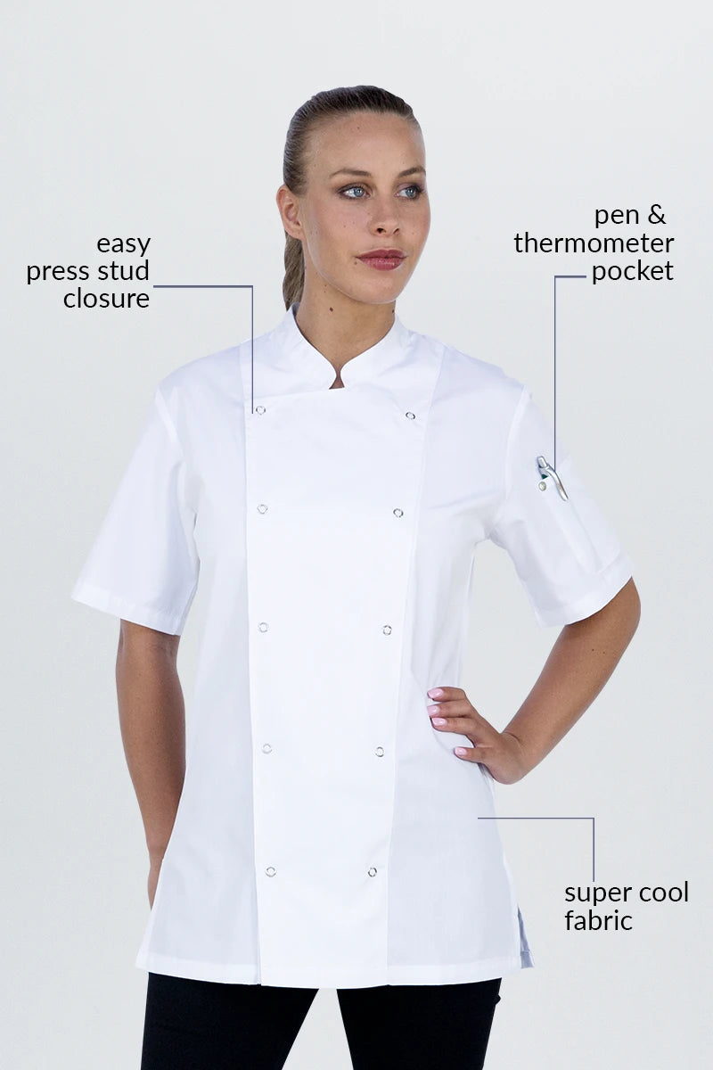 Aussie Chef Alex Press Stud White Jacket - L