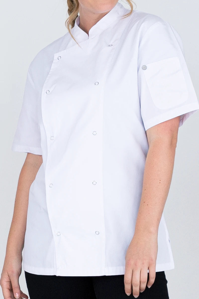 Aussie Chef Alex Press Stud White Jacket - M