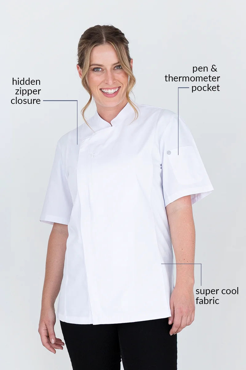 Aussie Chef Alex Zipper White Jacket - L