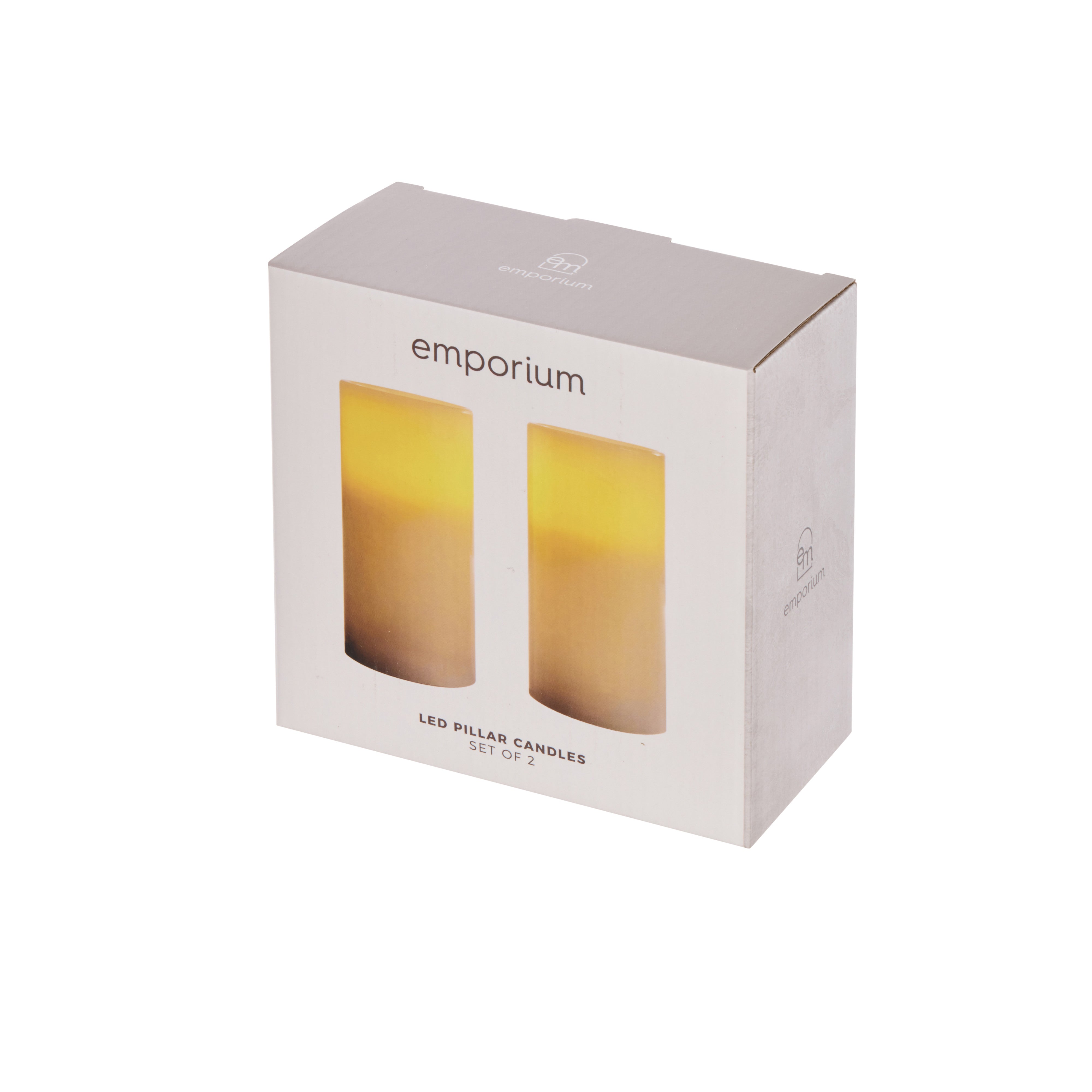 Emporium Tall Pillar LED Candles 2 Piece Set White