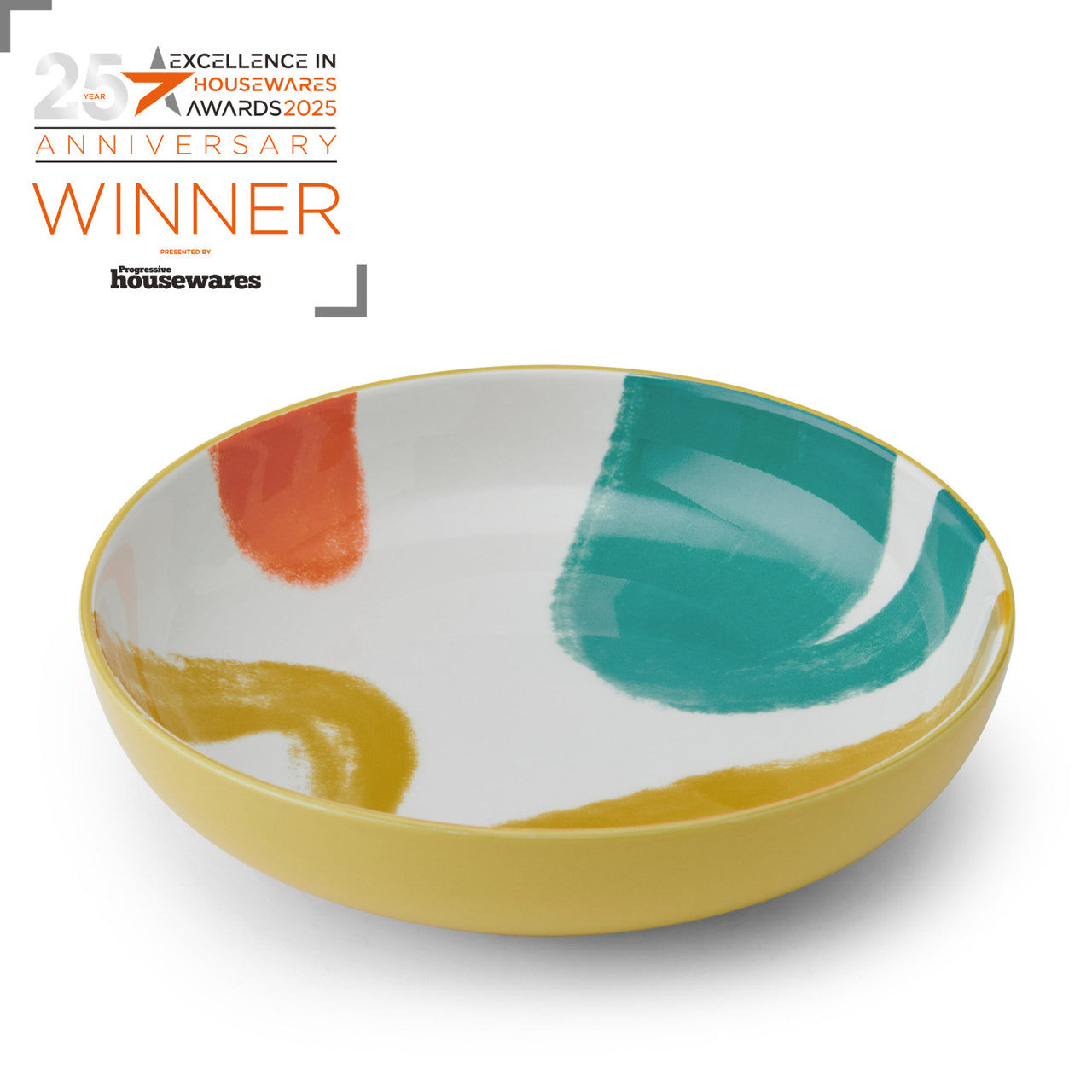 Mikasa Glazed Stoneware Coupe Bowl 21cm (Yellow Abstract)