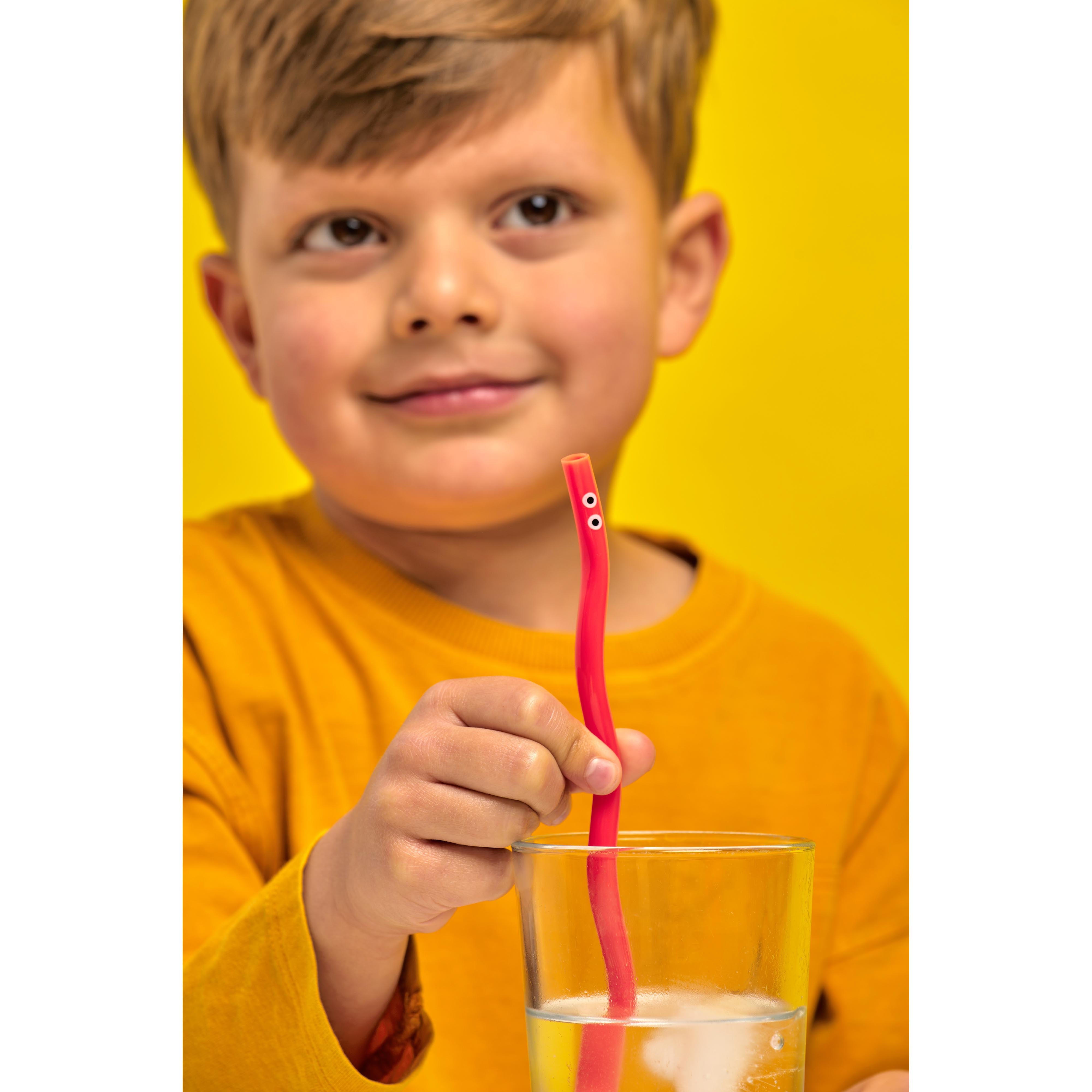 Kikkerland Wiggly Worm Colour Changing Straws 6 Piece Set Multi-Coloured