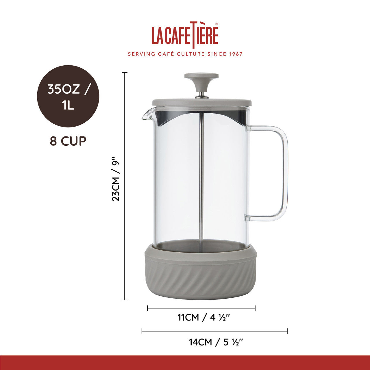 La Cafetière Zero Glass Cafetière 8 Cup / 1L (Latte)