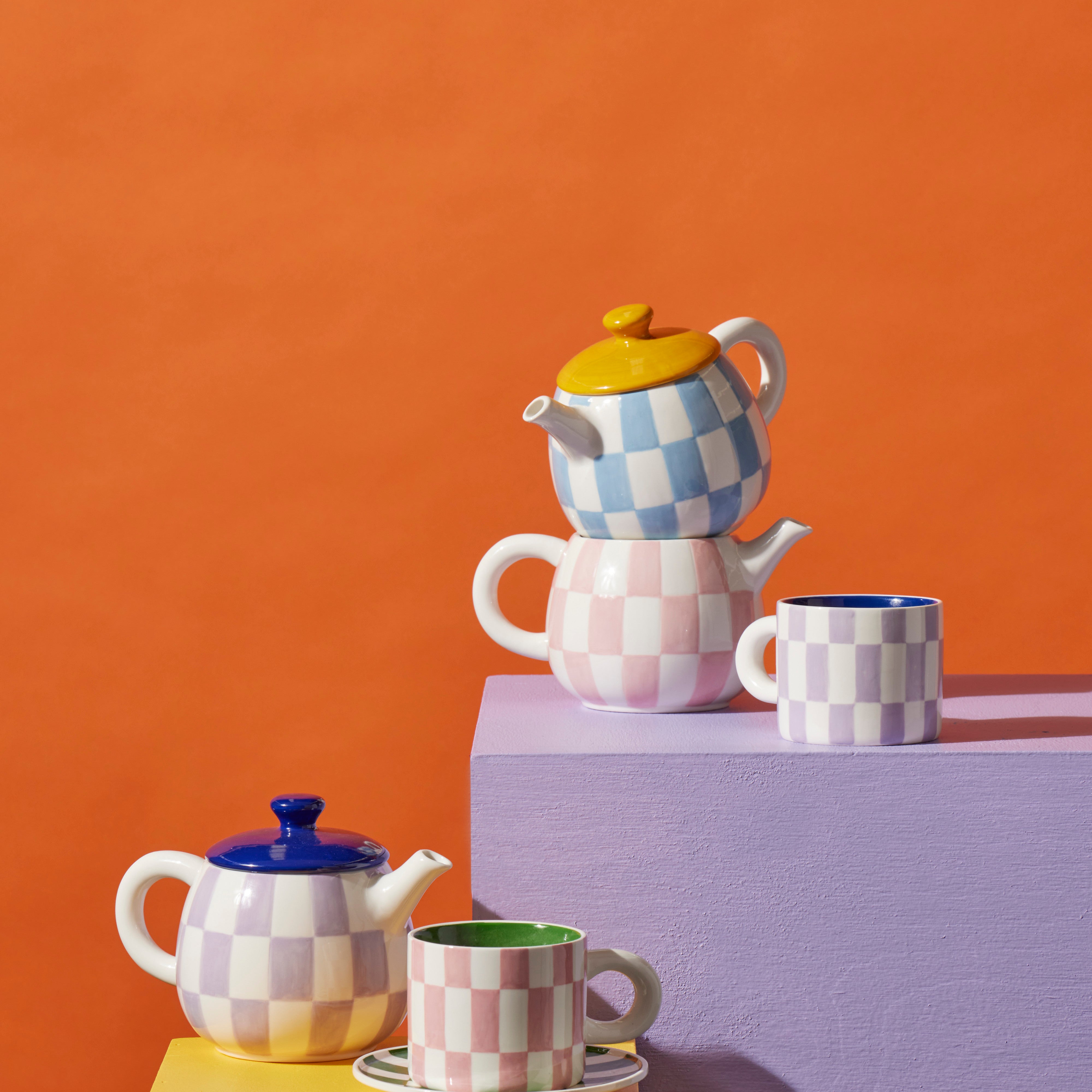 Emporium Check Mug & Plate Set Blue & Orange