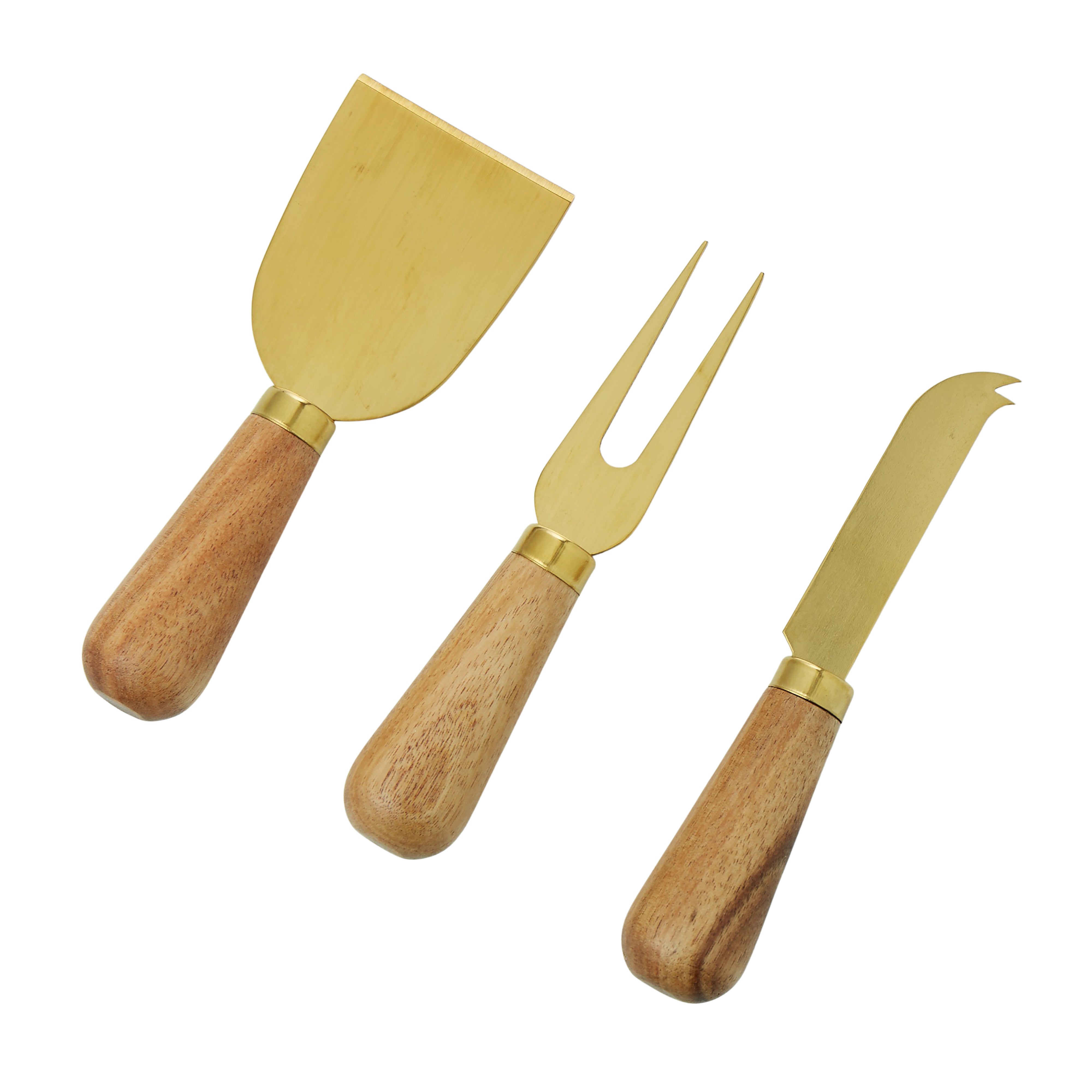 Davis & Waddell Acacia & Brass Cheese Knives 3 Piece Set