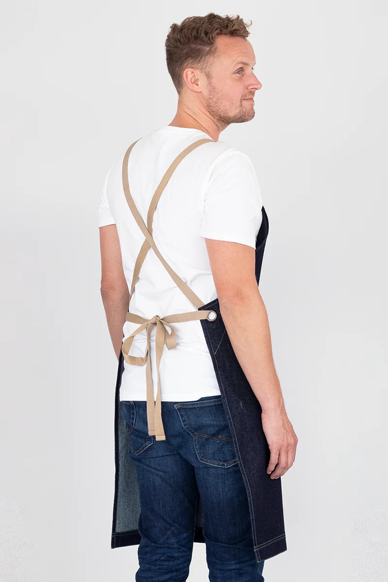 Aussie Chef Archie Bib Apron - Denim with Coffee Straps