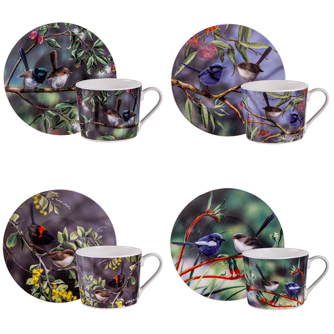 Ashdene Australian Wren Assorted Cup & Saucer Set Of 4