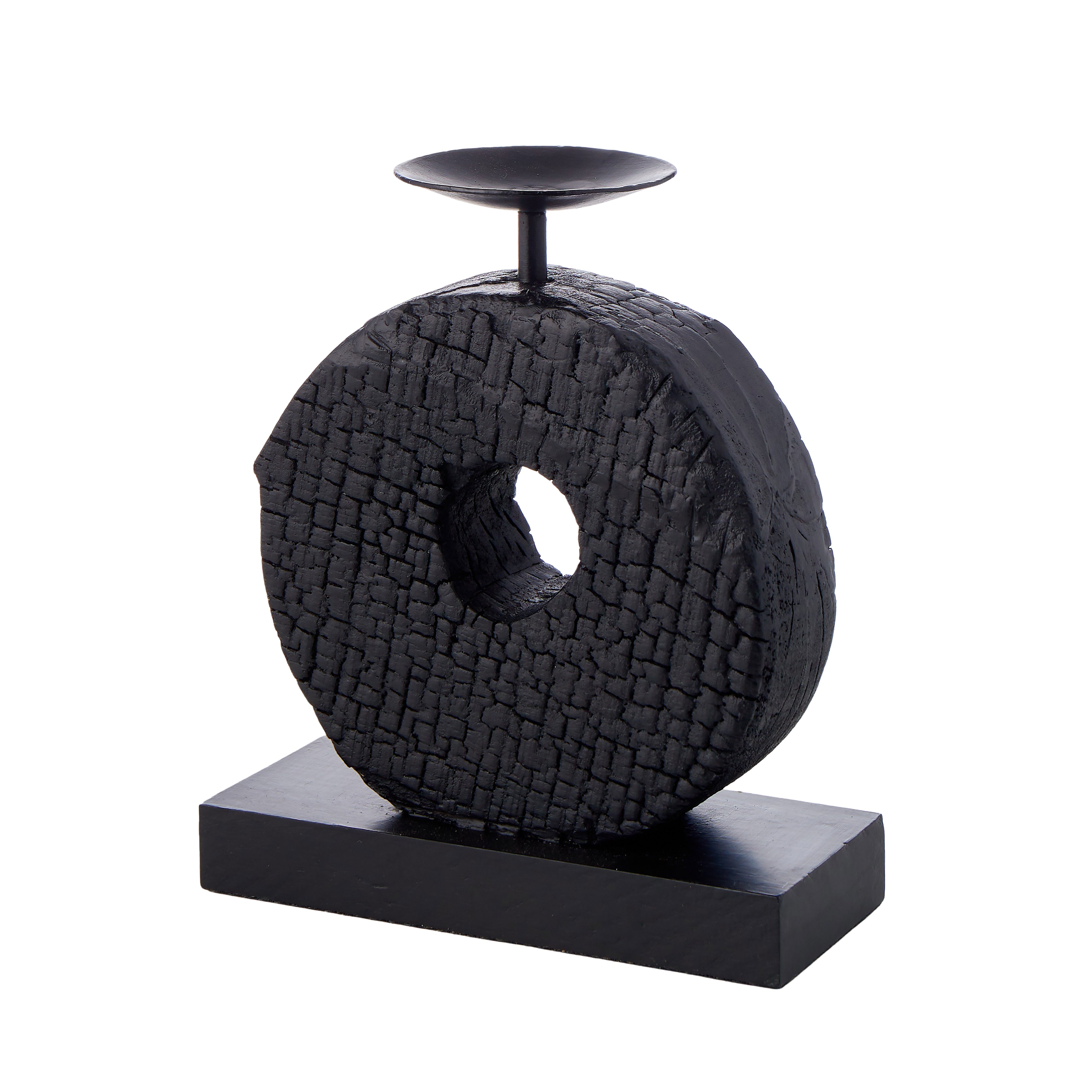 Grand Designs Charred Wood Single Ring Candle Holder