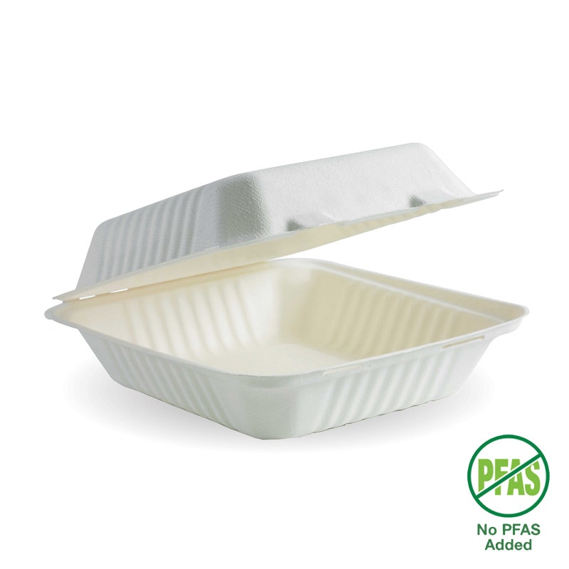 BioPak 20x22x9cm / 7.8x8x3" White Plant Fibre Clamshell
