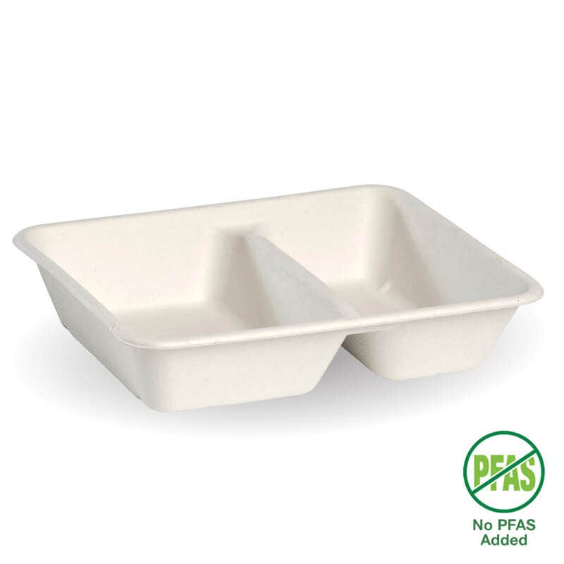 BioPak 2-Compartment White Plant Fibre Takeaway Base