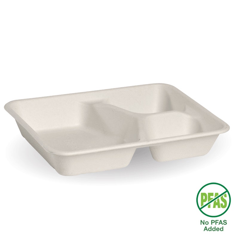 BioPak 3-Compartment White Plant Fibre Takeaway Base