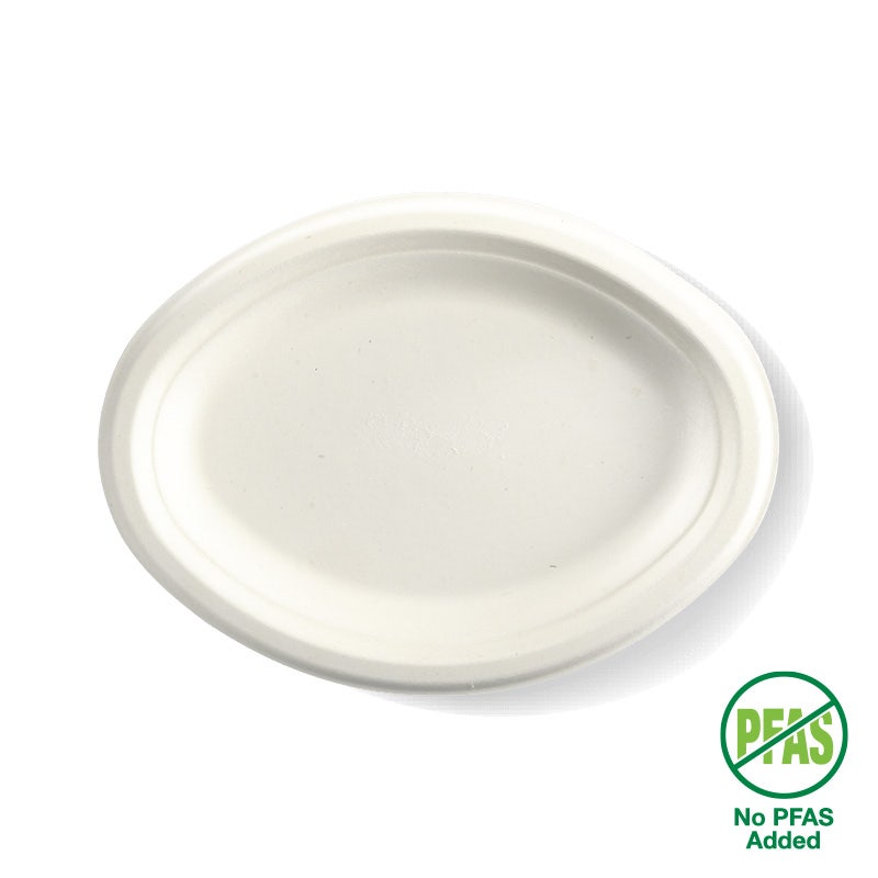 BioPak 26x19cm / 10.25x7.75" Oval Plant Fibre Plate (Carton of 500)
