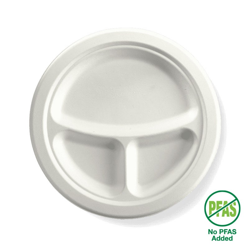 BioPak 23cm / 9" 3-Compartment Round Plant Fibre Plate (Carton of 500)