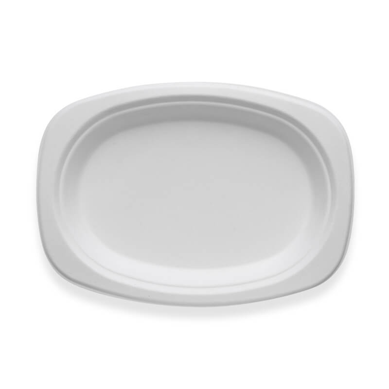 BioPak 23x16cm/ 9.2x6.5" Rectangular Oval Plant Fibre Plate