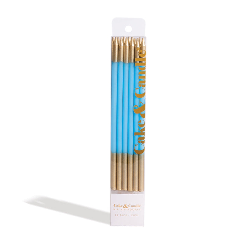 Cake & Candle Double Dipped Cake Candles Gold & Blue 15cm 12 Pack