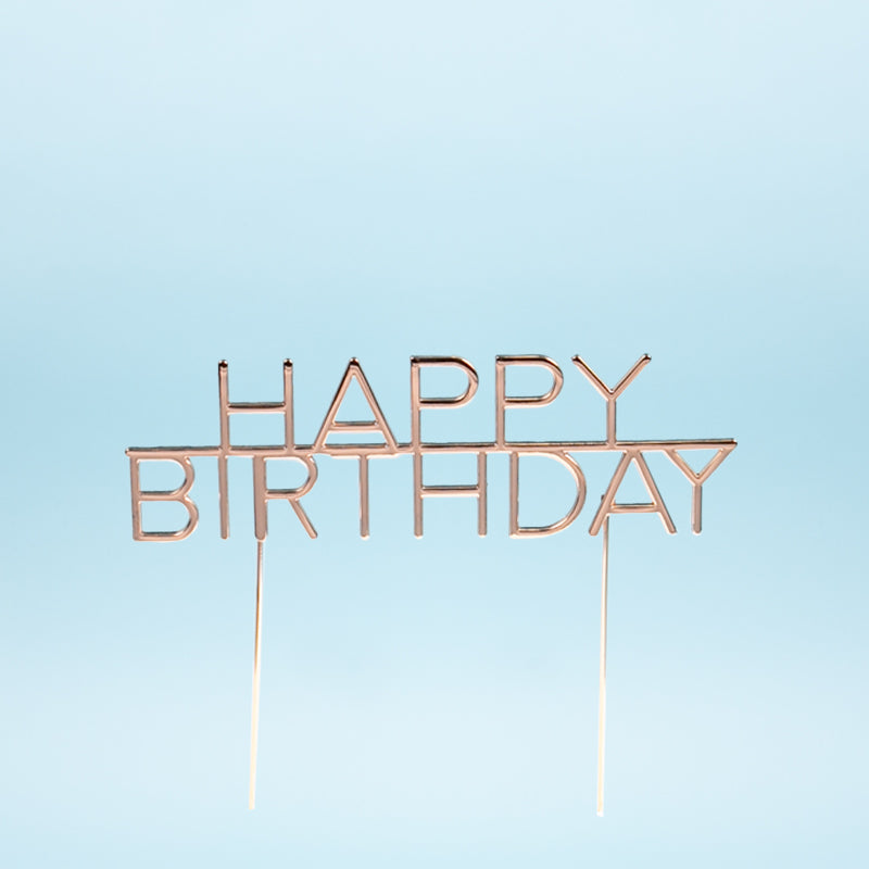 Cake & Candle Metal Cake Topper Caps Happy Birthday Rose Gold