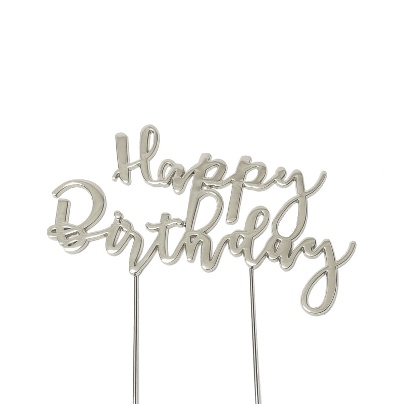 Cake & Candle Plated Cake Topper Happy Birthday 2 Silver