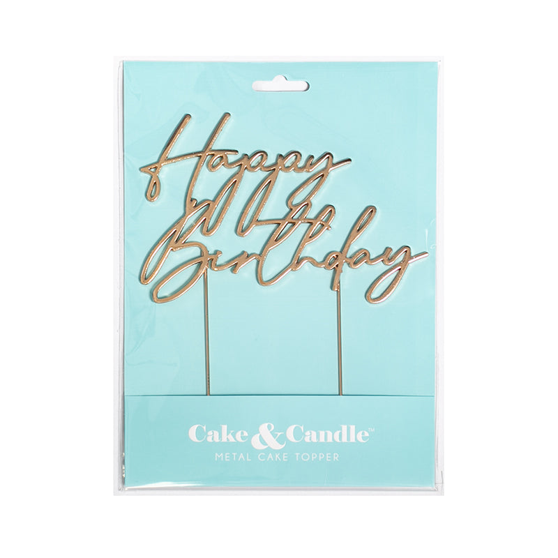 Cake & Candle Metal Cake Topper Happy Birthday 3 Rose Gold
