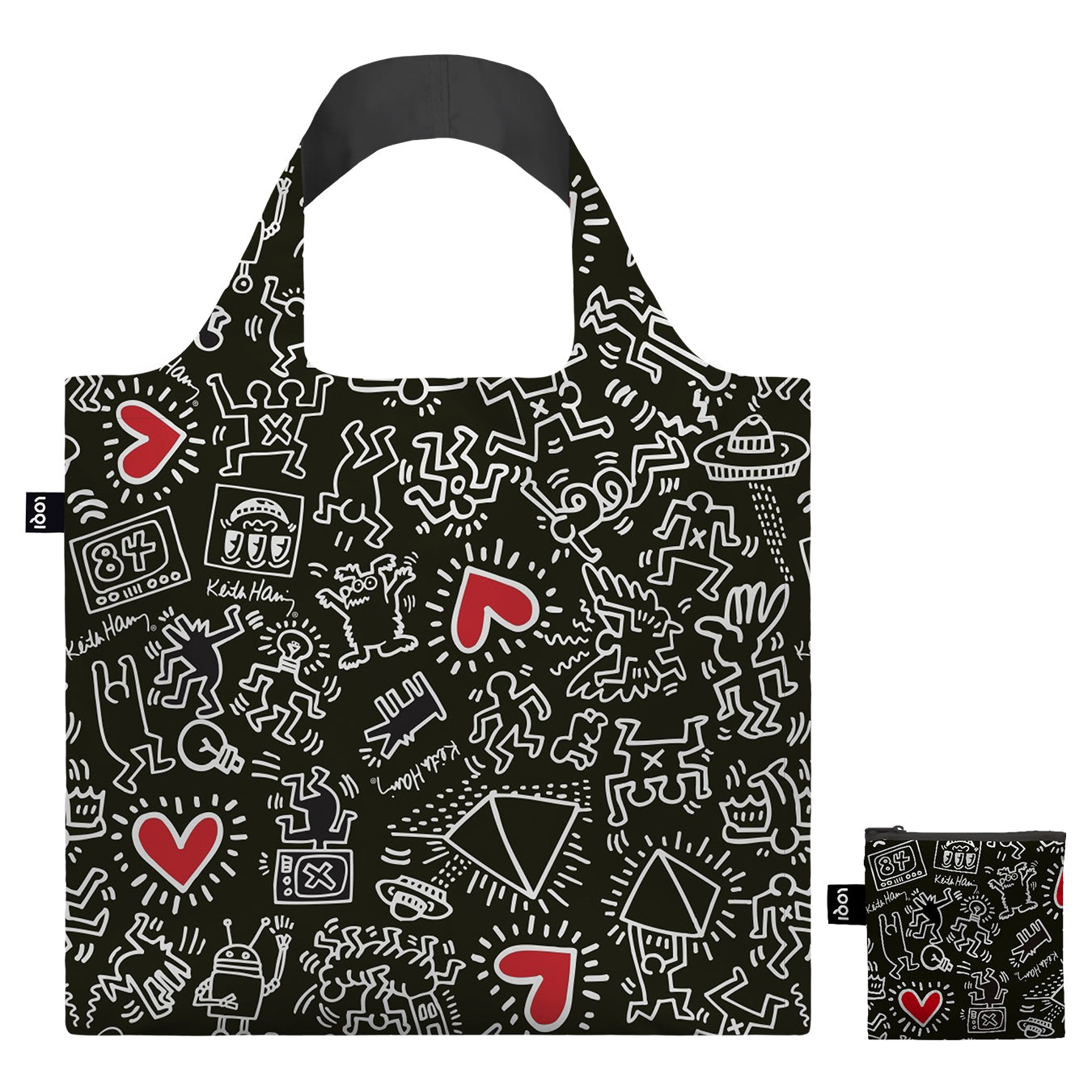 LOQI Keith Haring Black Pattern Tote Bag