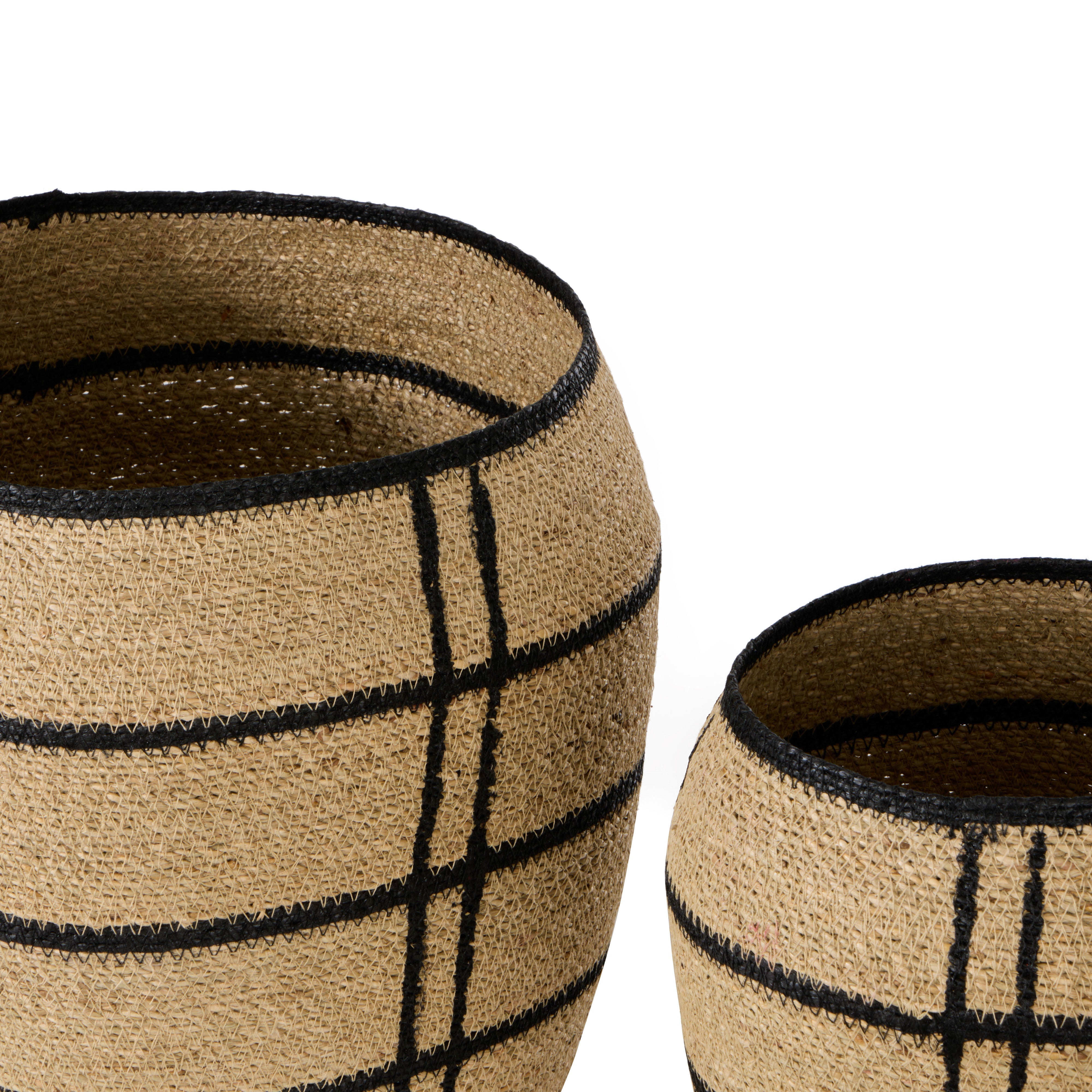 Amalfi Trace Baskets 2 Piece Set Natural & Black