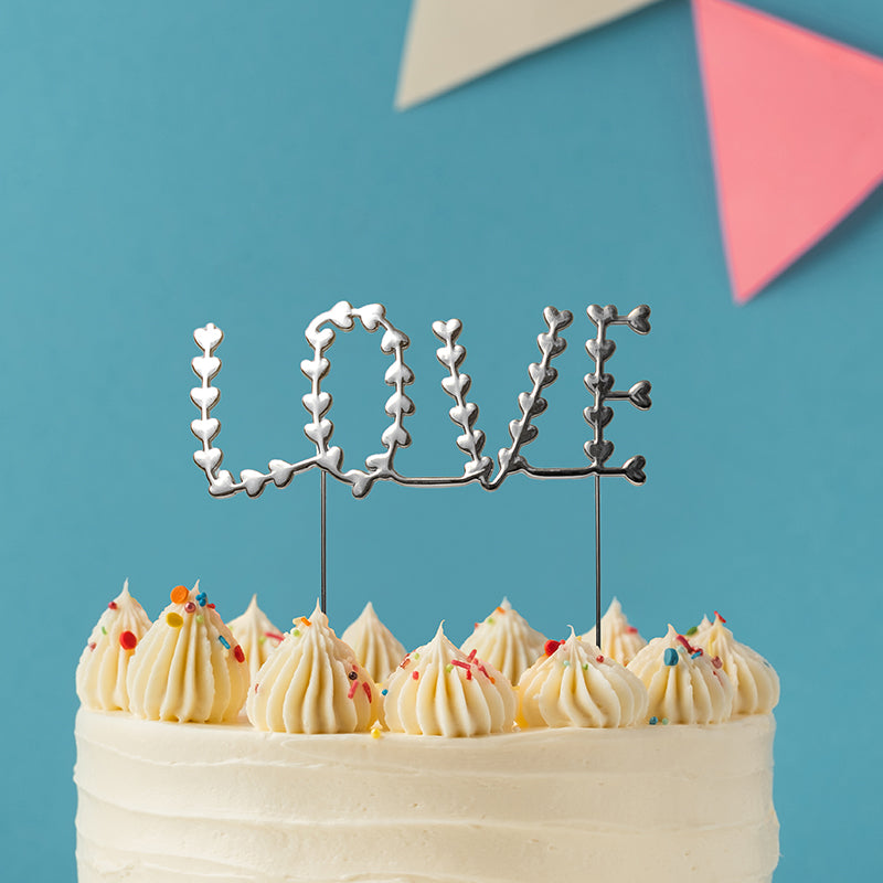Cake & Candle Metal Cake Topper Love Silver