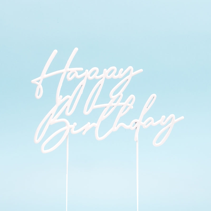 Cake & Candle Metal Cake Topper Happy Birthday 3 Pearl White