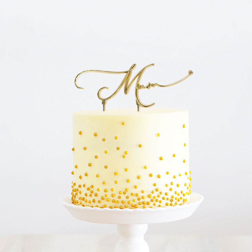 Cake & Candle Metal Cake Topper Mum Gold