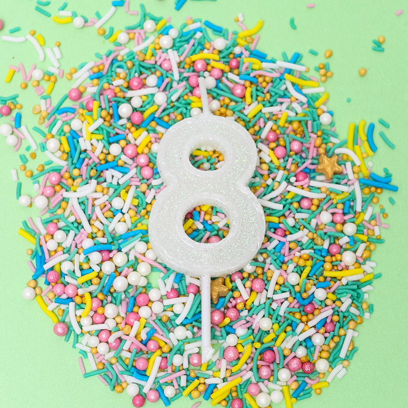 Cake & Candle Mini Glitter Candle White Number 8
