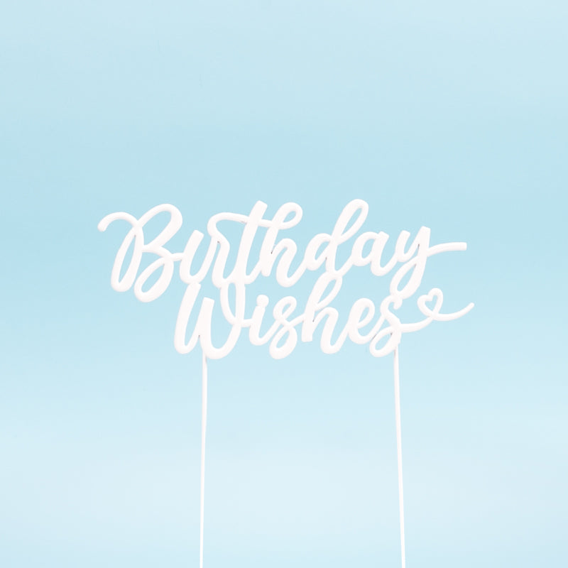 Cake & Candle Metal Cake Topper Birthday Wishes Pearl White