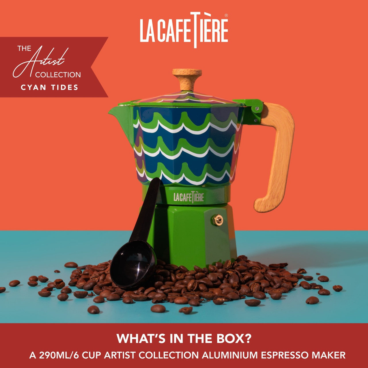 La Cafetière Venice Aluminium Espresso Maker 6 Cup / 290ml (Cyan Tides)