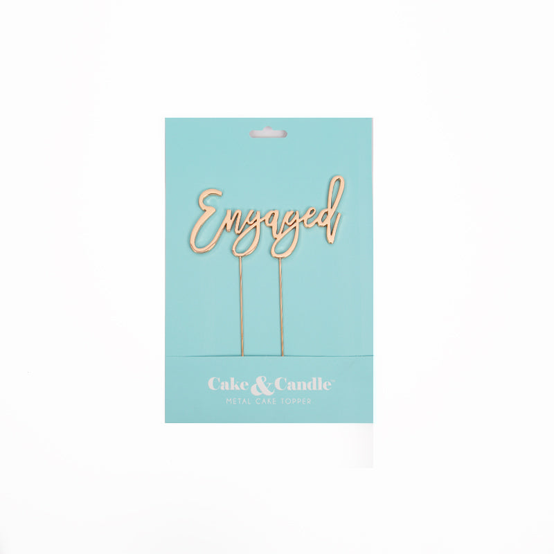 Cake & Candle Plated Cake Topper Engaged Rose Gold