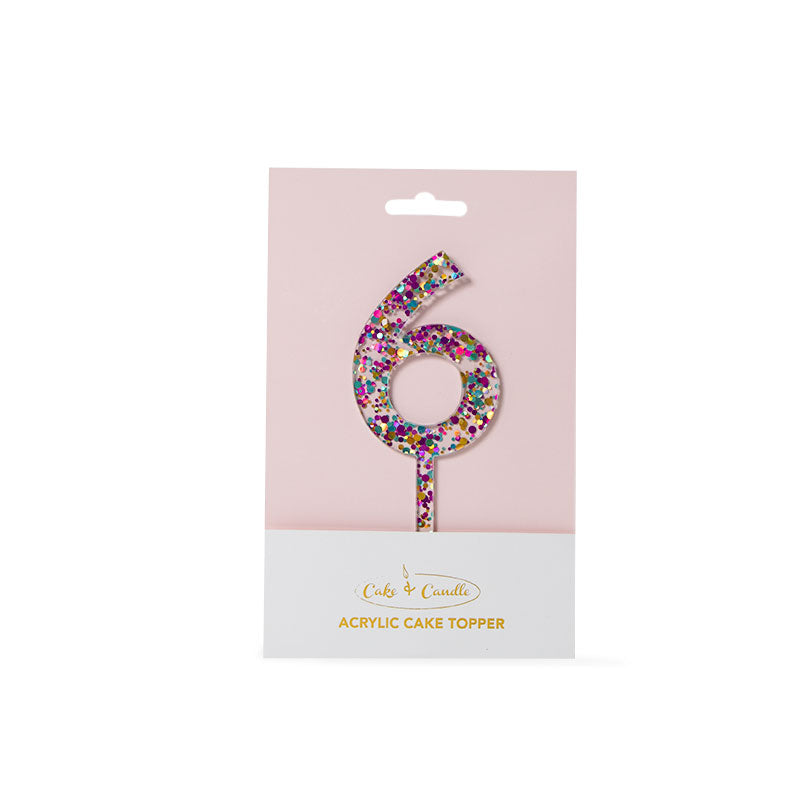Cake & Candle Glitter Number 6 Cake Topper Rainbow