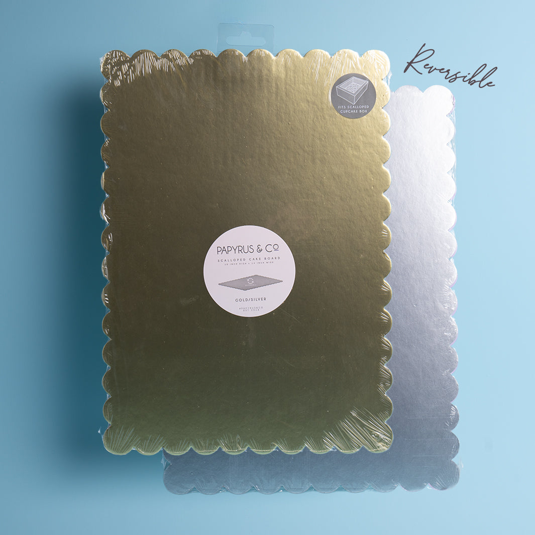 Papyrus Dual-Colour Scalloped Cake Board Rectangle Gold & Silver