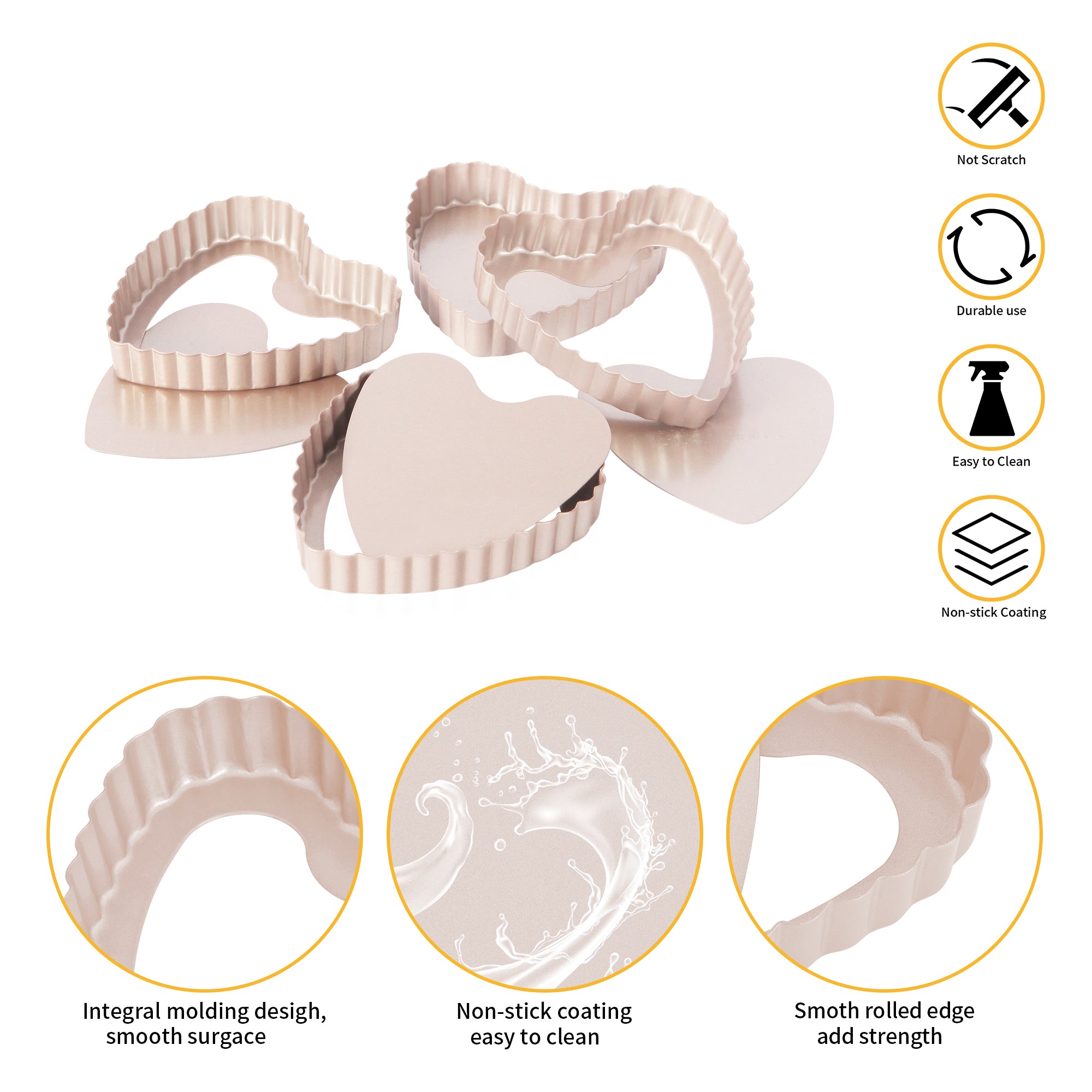 CHEFMADE Mini Heart Tart Pan with Loose Base Set of 4 (WK9025-4)