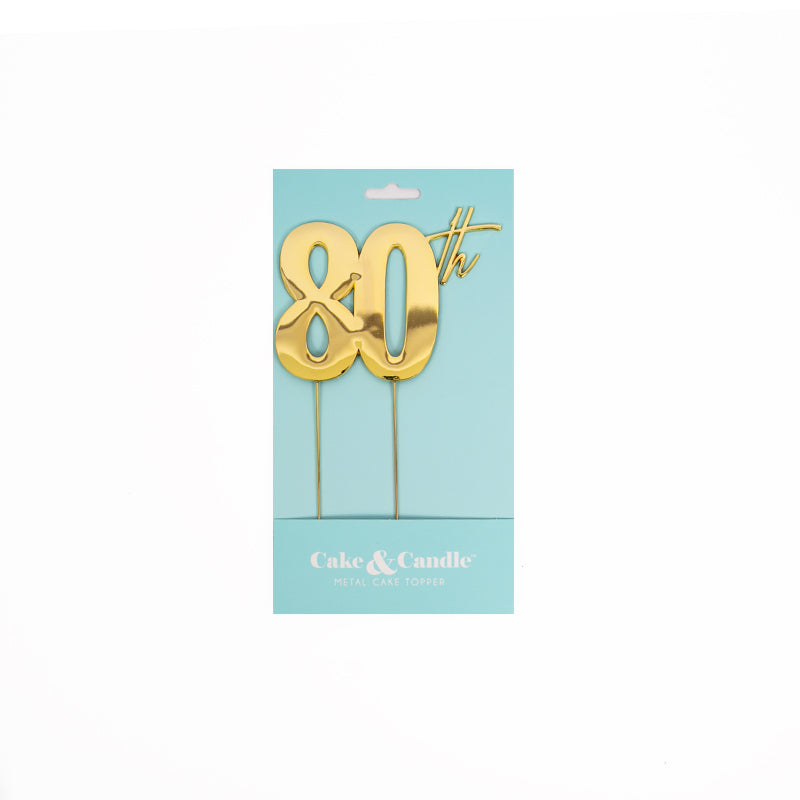 Cake & Candle Metal Cake Topper 80th Gold
