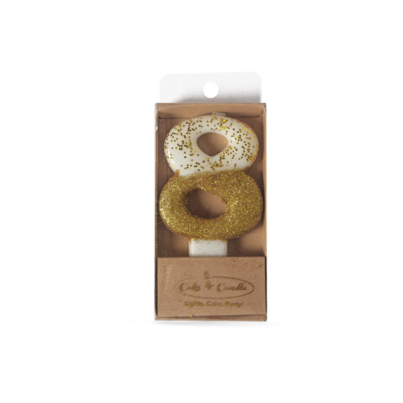 Cake & Candle Glitter Dipped Candle Number 8 Gold 8cm