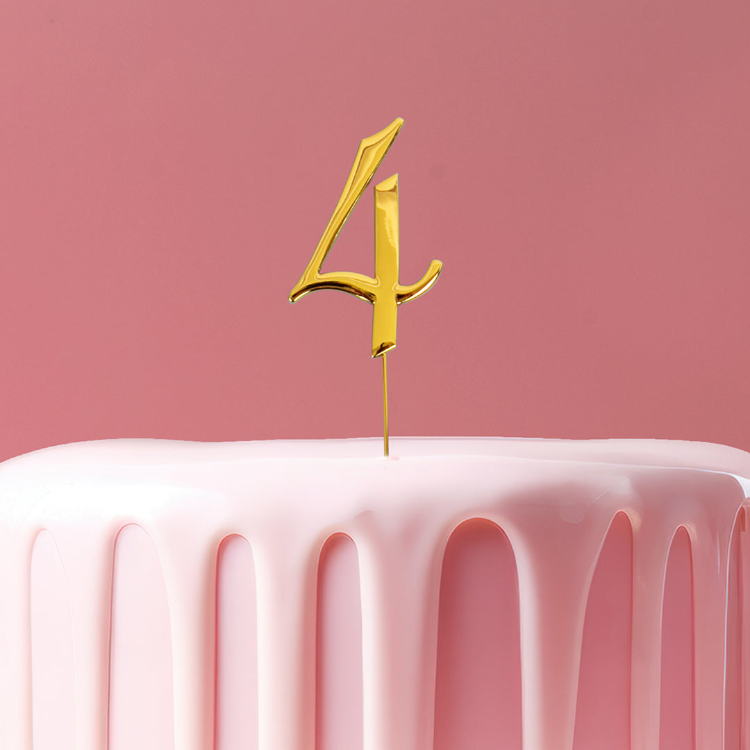 Cake & Candle Cake Topper Number 4 Gold 7cm