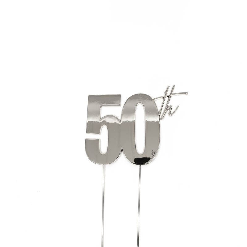 Cake & Candle Metal Cake Topper 50th Silver